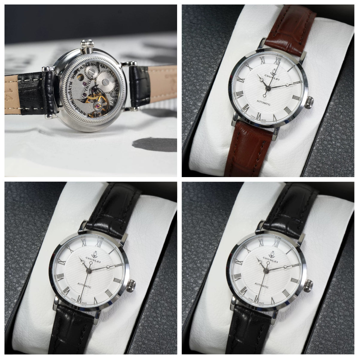 Chunlei Ladies Mechanical Watch: Exhibition Back Design with Solid Steel Bracelet for Modern Elegance