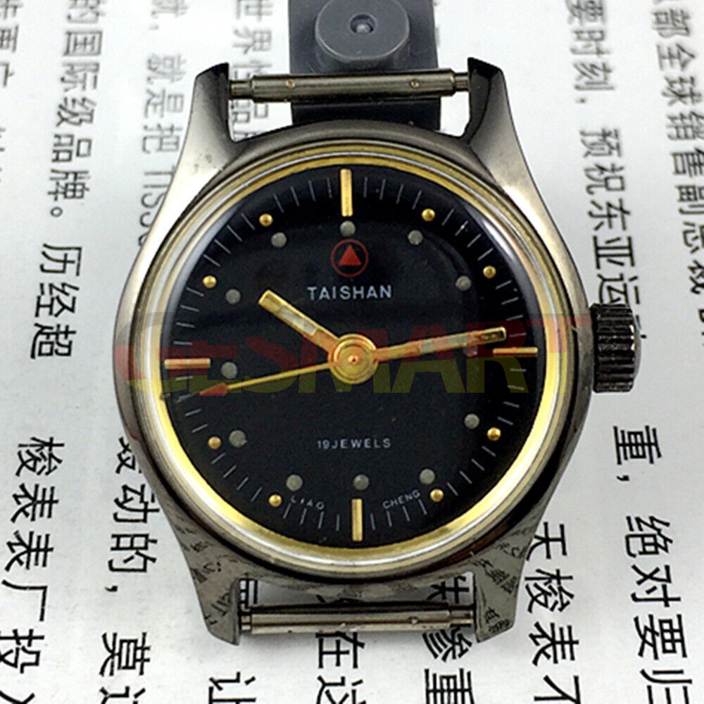 TAISHAN 26mm manual mechanical lady watch with black case, black dial, 3-hand display, 19 jewels.