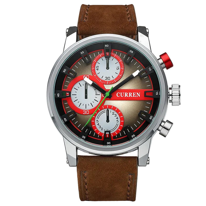 Men's Triple Sub-Dial Quartz Watch with Leather Strap: Modern Simple Elegance for Everyday Men