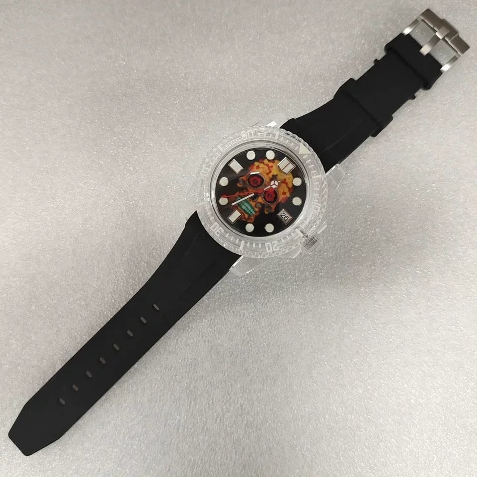New Transparent 40mm Mechanical Watch with Green Luminous Dial and NH35 Movement – A Modern Minimalist Masterpiece
