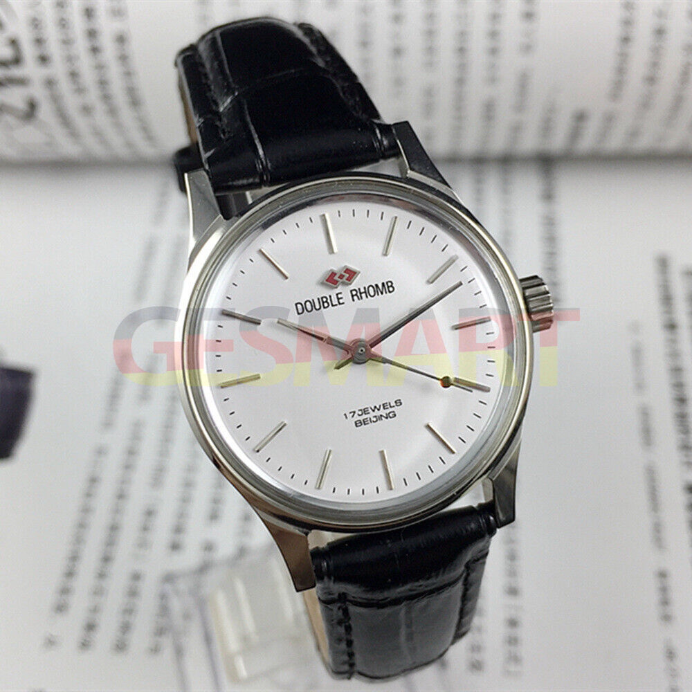 Beijing 31mm manual mechanical watch with silver case and double rhomb dial, classic 3-hand design