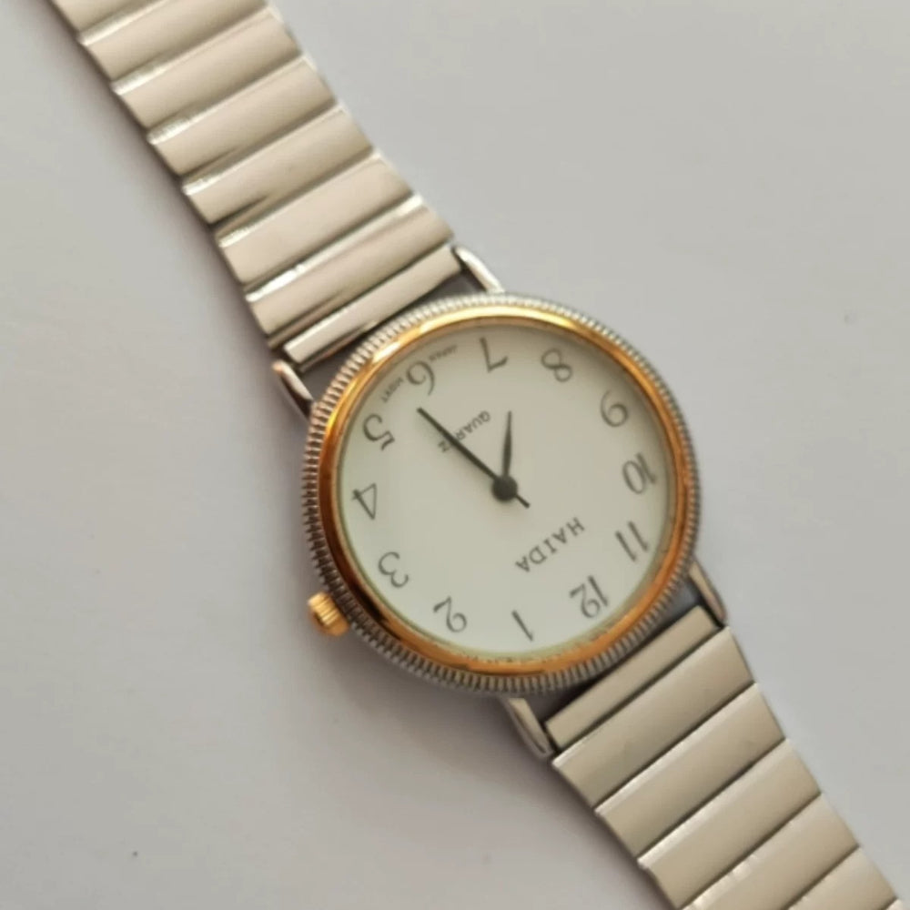 HAIDA Two-Tone Quartz Watch Arabic Numerals Dial Vintage Minimalist NOS Timepiece