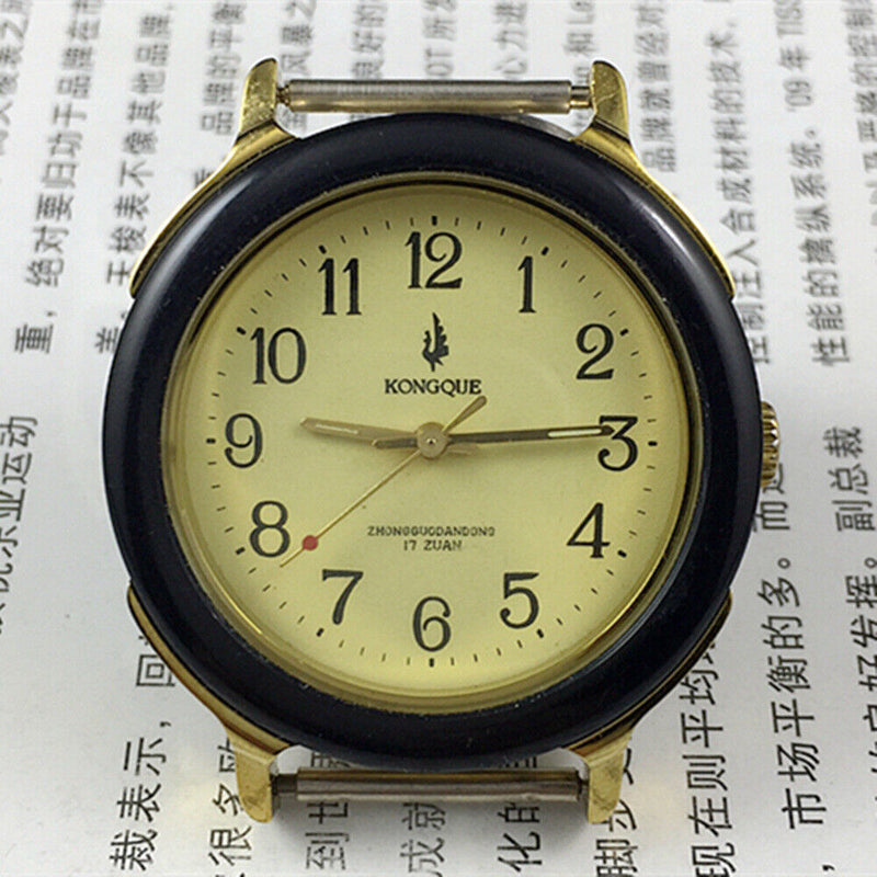 36mm Kongque Peacock manual mechanical watch with 17 jewels and black leather band for classic style