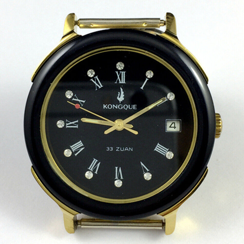 Black dial 37mm Kongque automatic mechanical watch with Roman numerals and 33 jewels for precision.