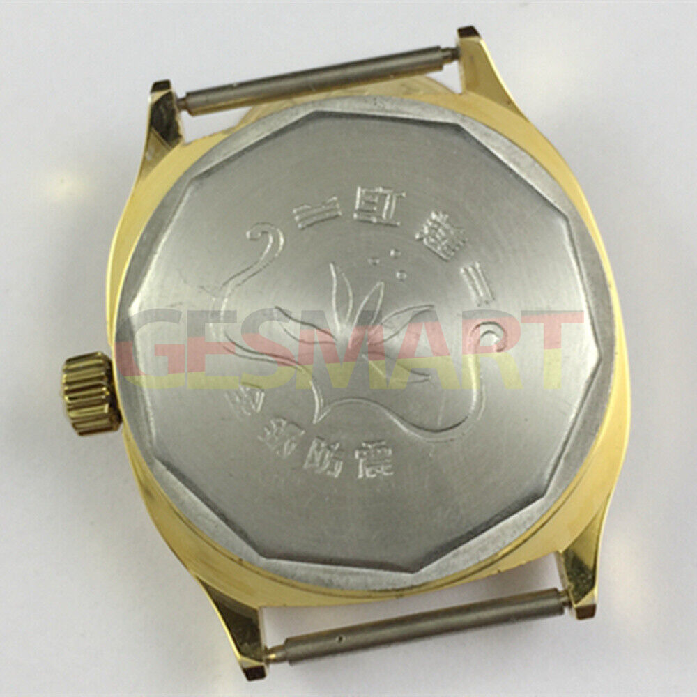 HONGLIAN 34mm manual watch with gold square case, nail markers, and classic 3-hand movement.