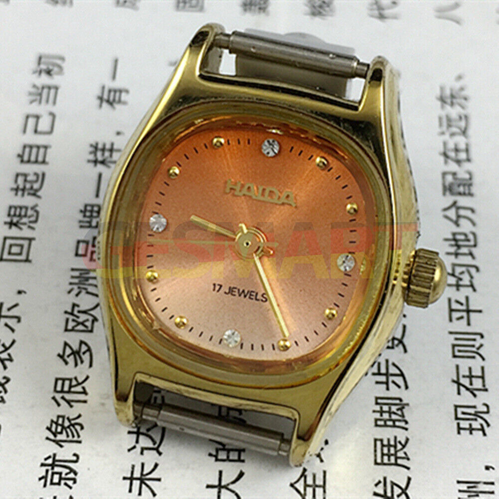 HAIDA Lady 24mm watch with gradient orange dial, gold nail markers, and 17-jewel manual movement.
