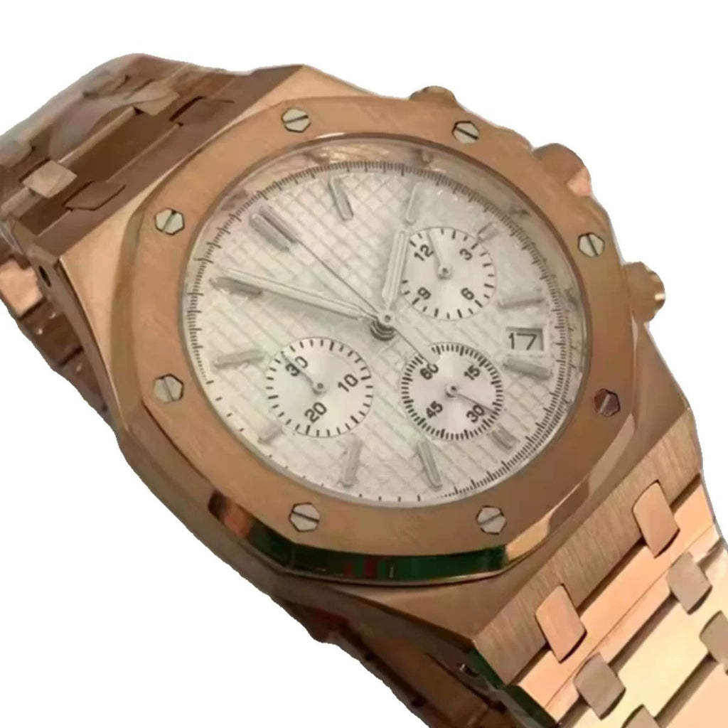 No Logo Rose Gold Men's 41mm Octagonal Quartz Chronograph Steel VK63 Movement