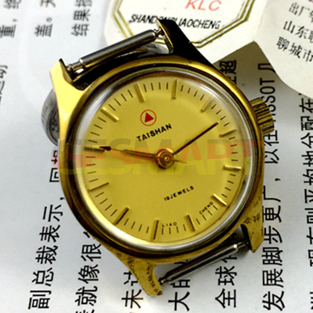 China Liaocheng TAISHAN manual mechanical lady watch with 19 jewels, golden nail accents, elegant design for precise timekeeping.
