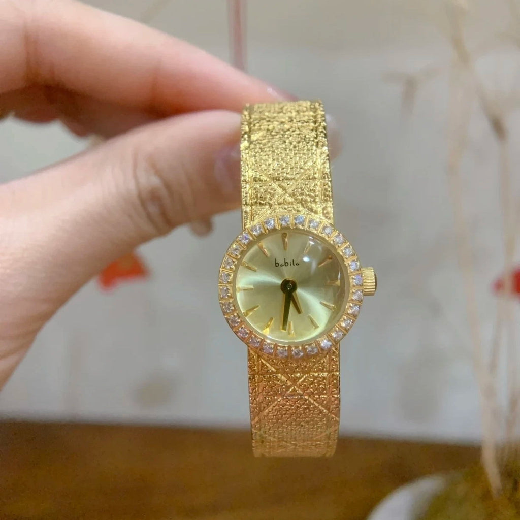 BABILA Ladies Small Gold Crystal-Set Dial Watch Japan Vintage Light Luxury