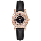 GESMART Women's Diamond Studded Roman Numeral Leather Band Quartz Watch Fashion Versatile Water Resistant
