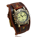 Unisex Punk Vintage Genuine Leather Bracelet Watch, Hip-Hop Cowhide Strap