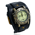 Unisex Punk Vintage Genuine Leather Bracelet Watch, Hip-Hop Cowhide Strap