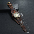 Unisex Punk Vintage Genuine Leather Bracelet Watch, Hip-Hop Cowhide Strap