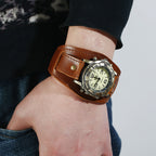 Unisex Punk Vintage Genuine Leather Bracelet Watch, Hip-Hop Cowhide Strap