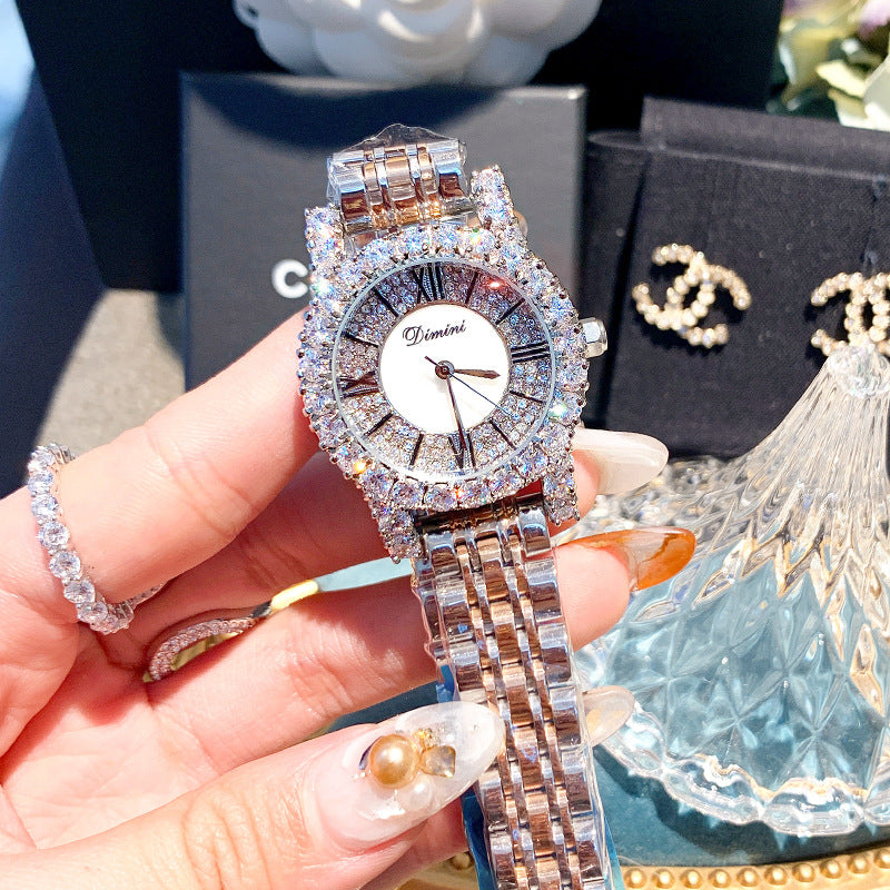 Women's Tweed-Style Steel Rhinestone Waterproof Watch