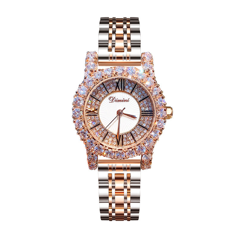 Women's Tweed-Style Steel Rhinestone Waterproof Watch