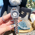 Women's Tweed-Style Steel Rhinestone Waterproof Watch
