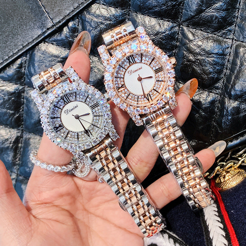 Women's Tweed-Style Steel Rhinestone Waterproof Watch