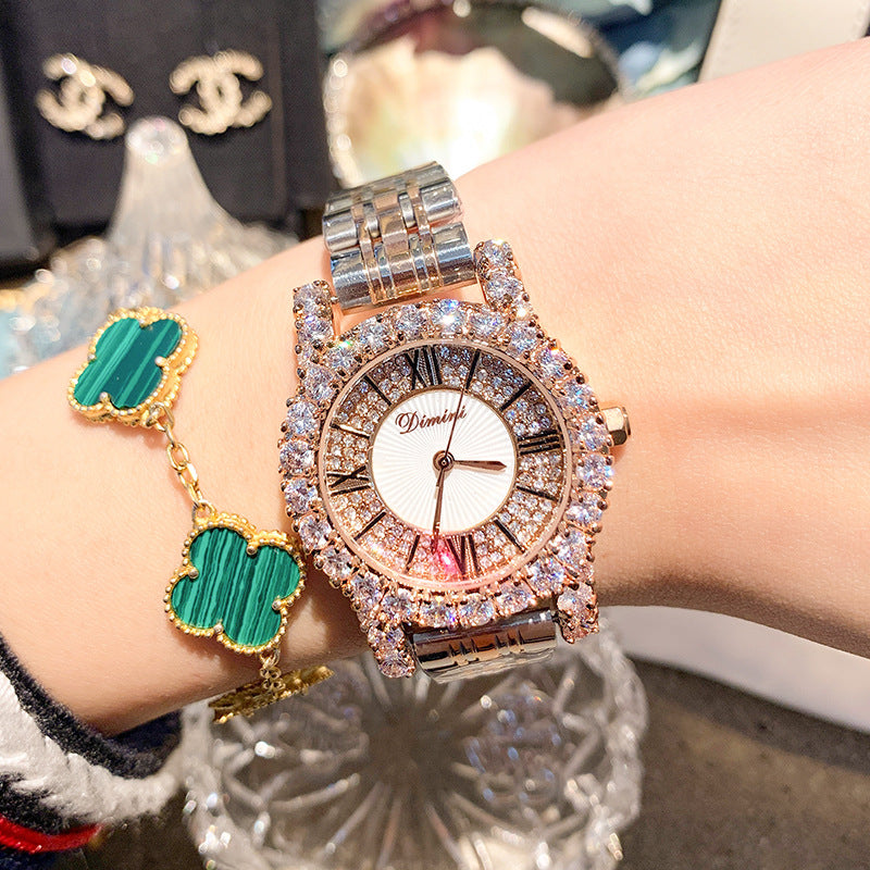 Women's Tweed-Style Steel Rhinestone Waterproof Watch