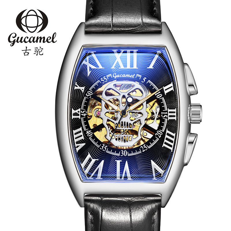 GESMART Men's Tonneau Shape Skull Skeleton Automatic Mechanical Watch European American Style