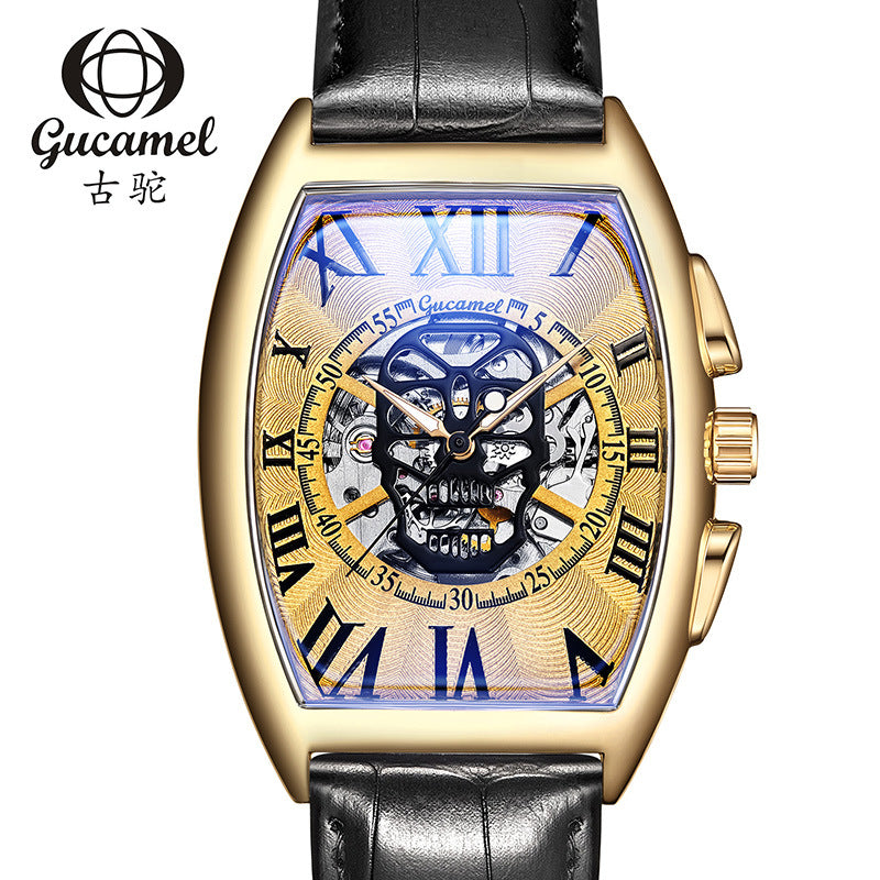 GESMART Men's Tonneau Shape Skull Skeleton Automatic Mechanical Watch European American Style