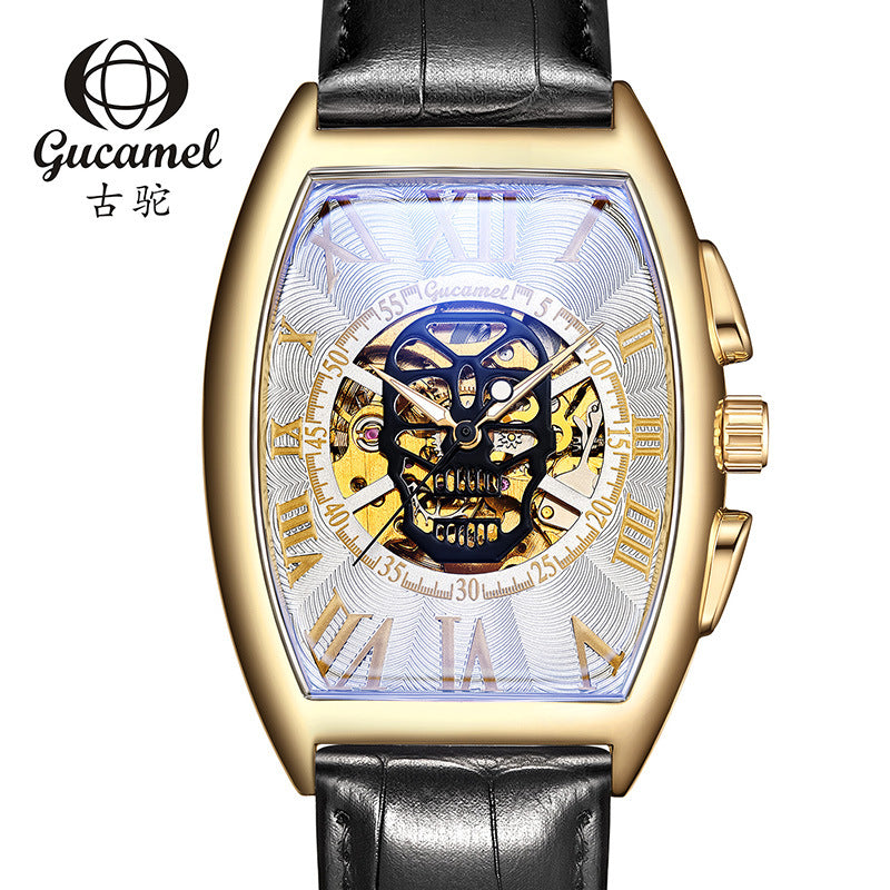 GESMART Men's Tonneau Shape Skull Skeleton Automatic Mechanical Watch European American Style
