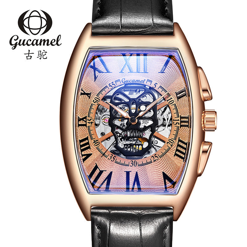 GESMART Men's Tonneau Shape Skull Skeleton Automatic Mechanical Watch European American Style