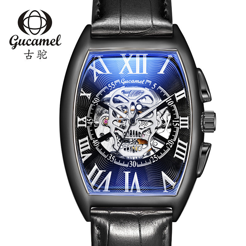 GESMART Men's Tonneau Shape Skull Skeleton Automatic Mechanical Watch European American Style