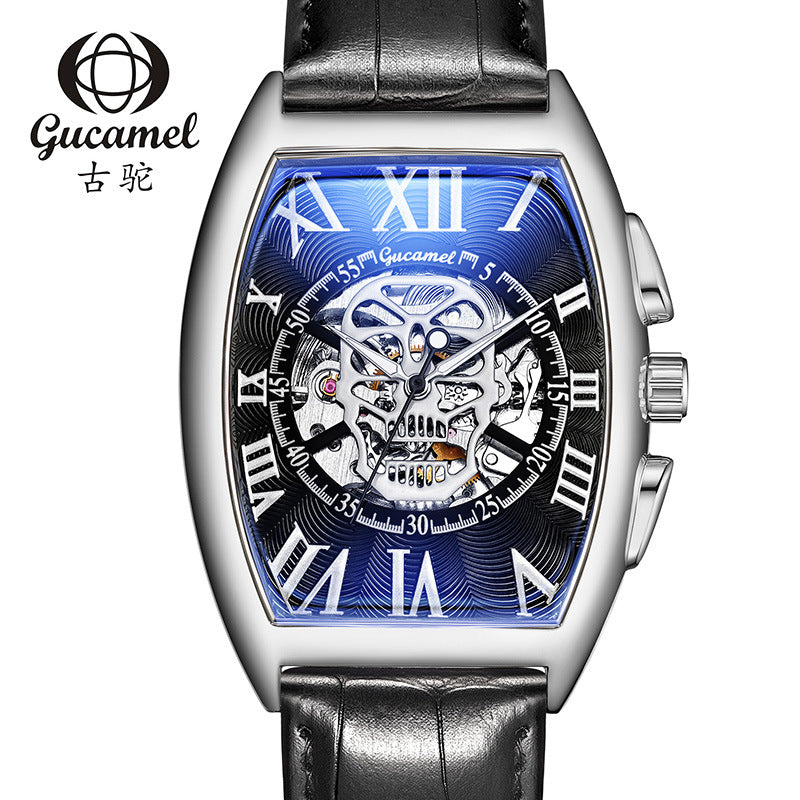 GESMART Men's Tonneau Shape Skull Skeleton Automatic Mechanical Watch European American Style