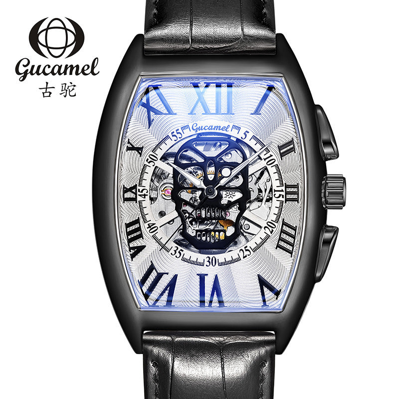 GESMART Men's Tonneau Shape Skull Skeleton Automatic Mechanical Watch European American Style