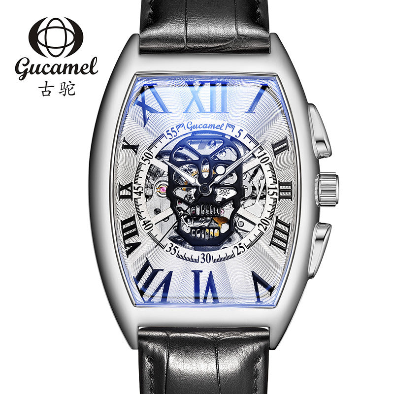 GESMART Men's Tonneau Shape Skull Skeleton Automatic Mechanical Watch European American Style