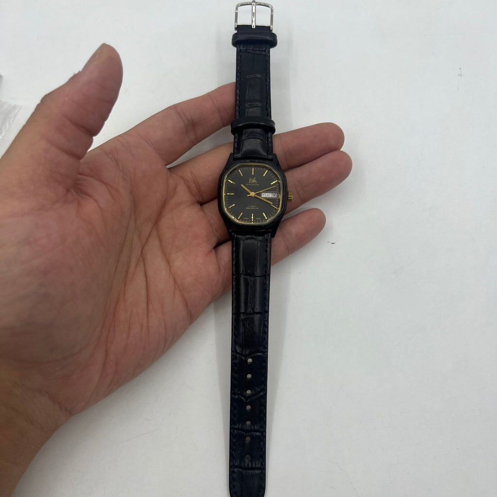 33mm Shanghai Factory manual mechanical watch with double calendar, black dial, classic design.