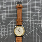 TAIHANG 38mm manual mechanical watch with golden nails, silver dial, and round case, 17 jewels.