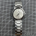 Silver 36mm Beijing Double Rhomb manual mechanical watch with silver case and nail markers, classic design by Beijing brand.