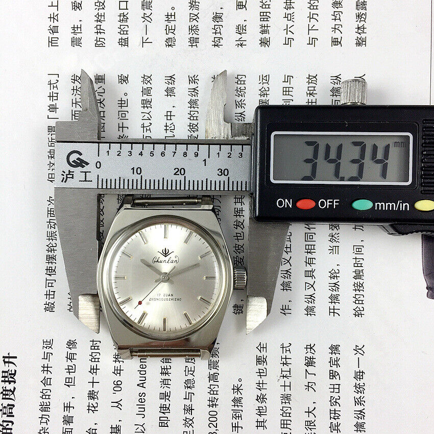 33mm Chunlan steel manual mechanical watch with silver dial and 17-jewel movement, paired with a sleek watch band.