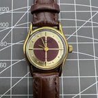 Brown 26mm Liaocheng TAISHAN manual mechanical lady watch with 19 jewels and golden nail accents for elegant style.