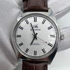Shanghai Factory 38mm manual mechanical watch with white dial, 3 hands, 19 jewels for precise timekeeping and classic style.