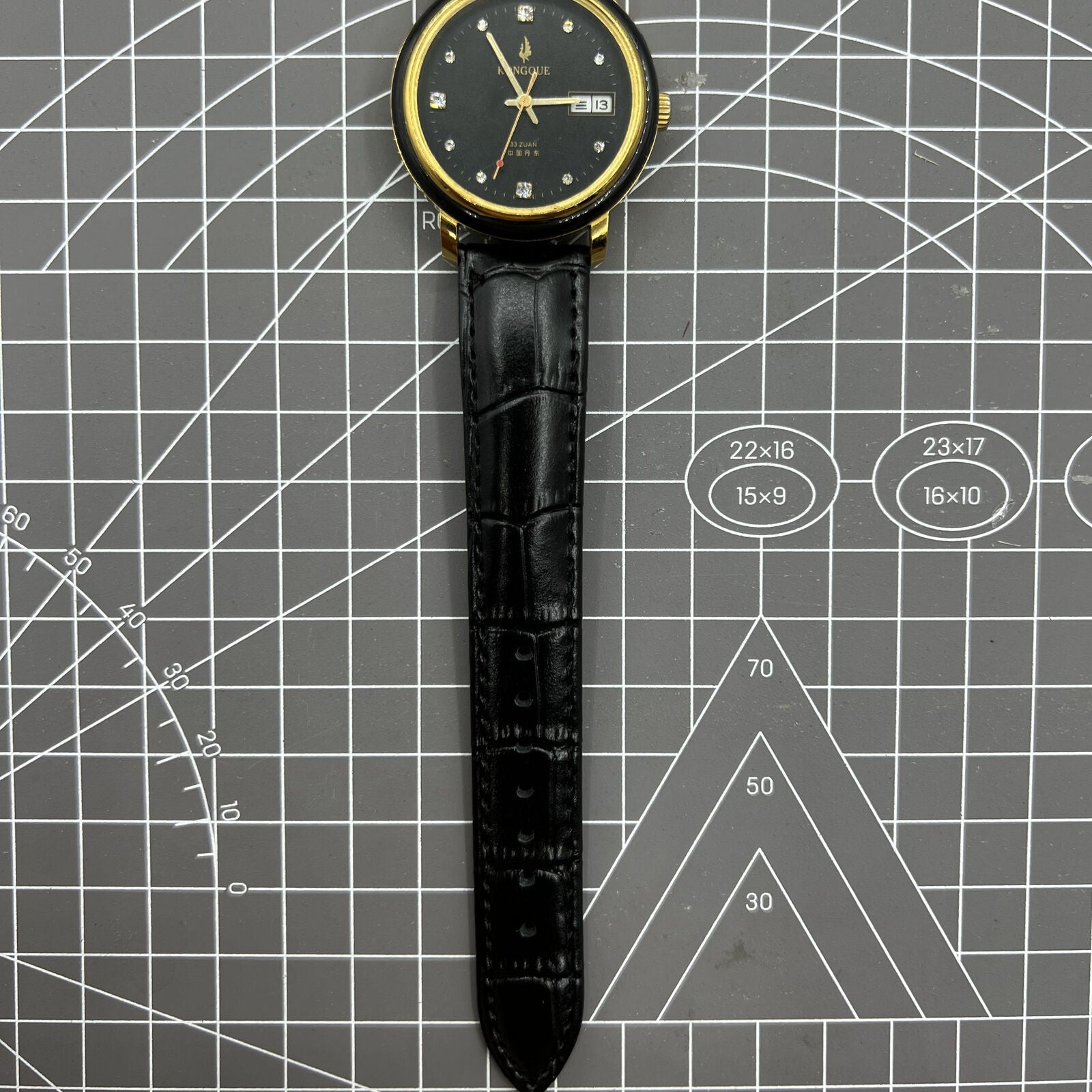 37mm Kongque automatic watch with black dial, double calendar, 33 jewels, elegant style for daily wear.