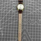 Brown 26mm Liaocheng TAISHAN manual mechanical lady watch with 19 jewels and gold nail markers, elegant design.