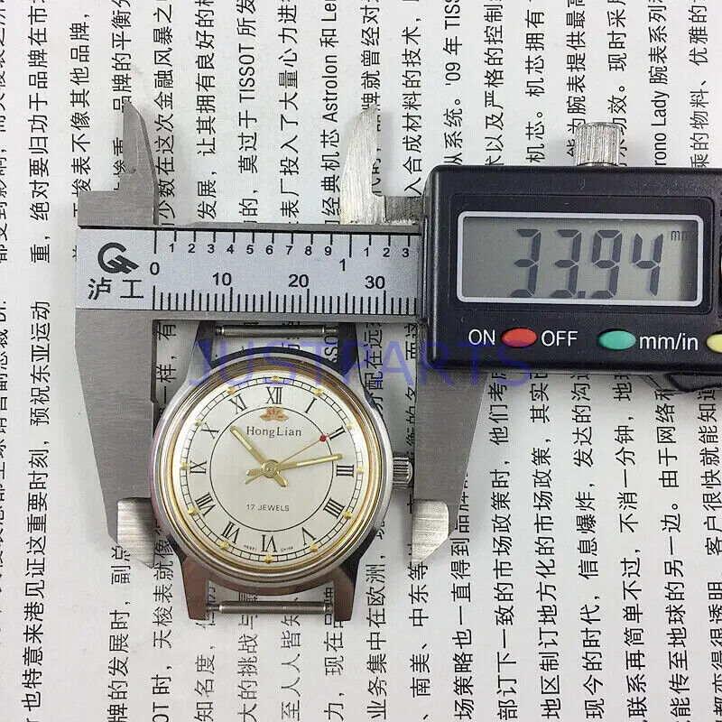 HONGLIAN 32mm manual mechanical watch with 17 jewels and Roman numeral dial, elegant design.