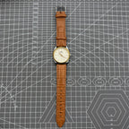 TAIHANG 38mm manual mechanical watch with golden nails, silver dial, and round case, 17 jewels.