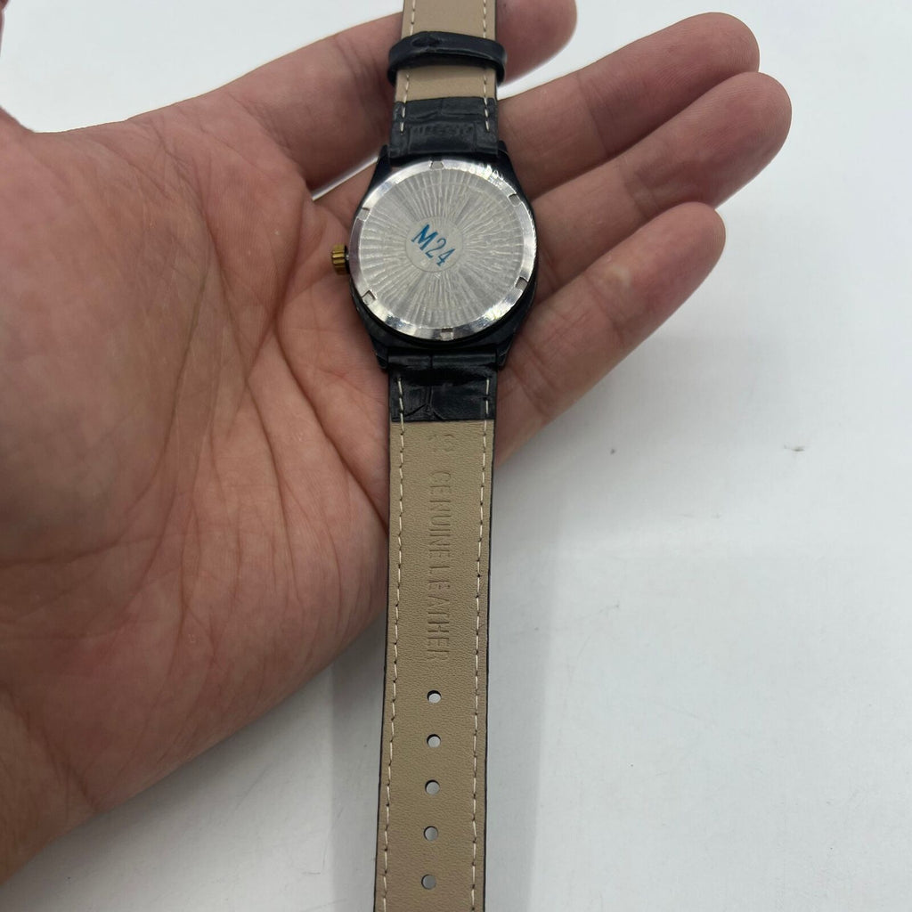 Shanghai Factory 33mm manual watch with black dial, double calendar, classic design for elegant style.