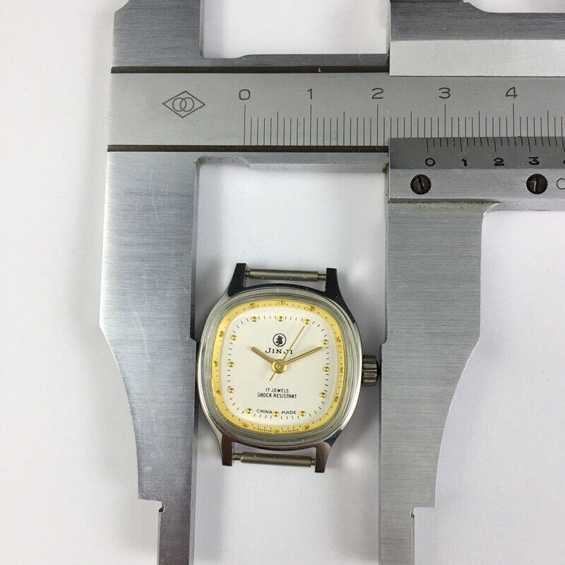 26mm SHANGHAI JINJI Lady Watch with golden square case and manual mechanical movement, elegant 17-jewel design.