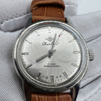 Chunlan 32mm light brown leather watch featuring silver dial and 17-jewel manual mechanical movement.
