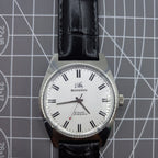 Shanghai Factory 38mm manual mechanical watch with white dial, 3 hands, 19 jewels, classic elegance.