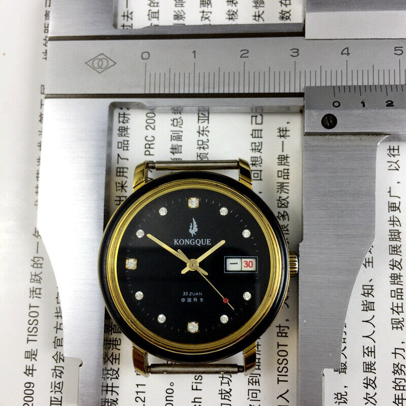 37mm Kongque automatic watch with black dial, double calendar, 33 jewels, and mechanical movement.