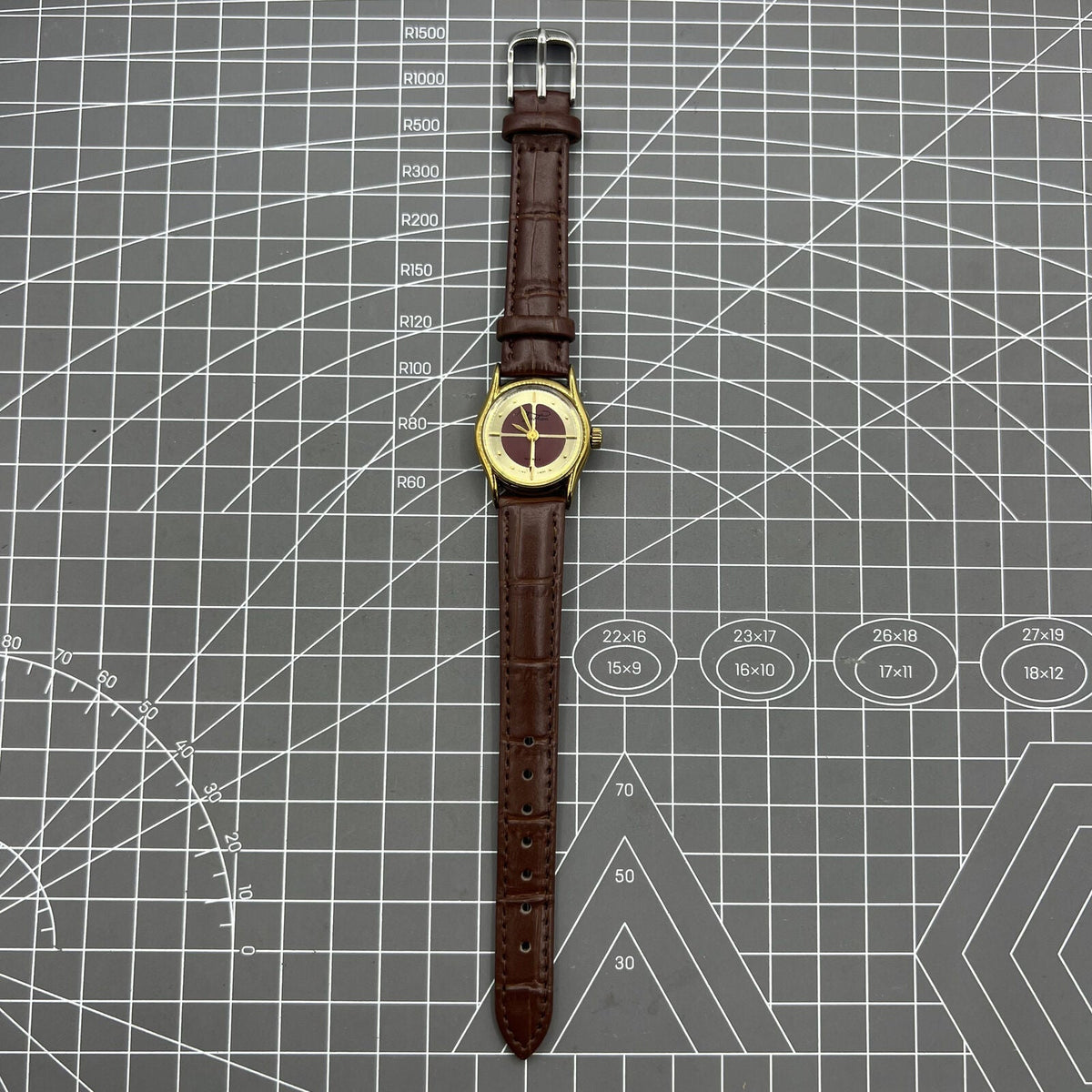 Brown 26mm Liaocheng TAISHAN manual mechanical lady watch with 19 jewels and golden nail details