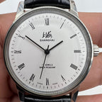 Vintage 36mm Shanghai Factory 8120 manual watch with shock-resistant 17 jewels, classic mechanical design.