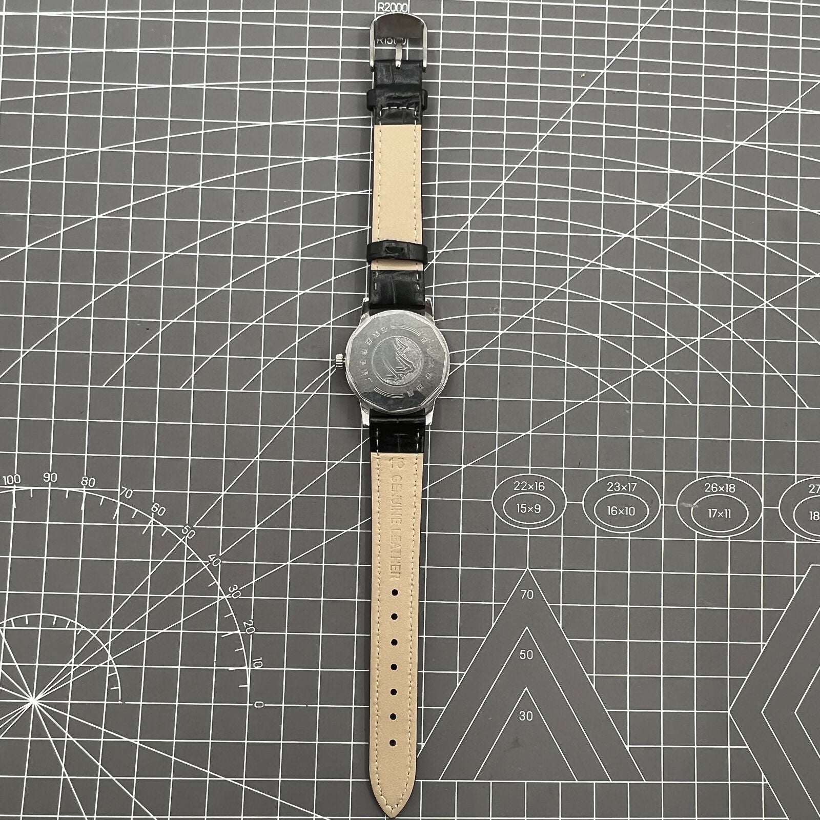 Taihang 32mm manual mechanical watch with black dial, golden markers, 17-jewel movement.