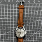 PUBU 32mm manual mechanical watch with grey dial and nail markers, 17 jewels, precision craftsmanship.